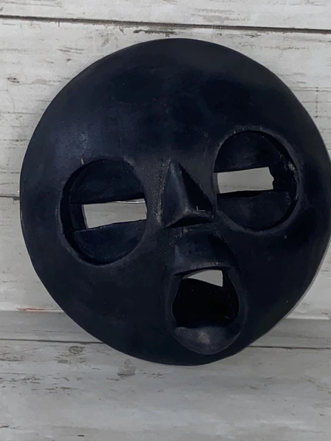 Vintage Hand Carved Wood Tribal Face Mask Ghana Open Mouth Wild African Wall Art