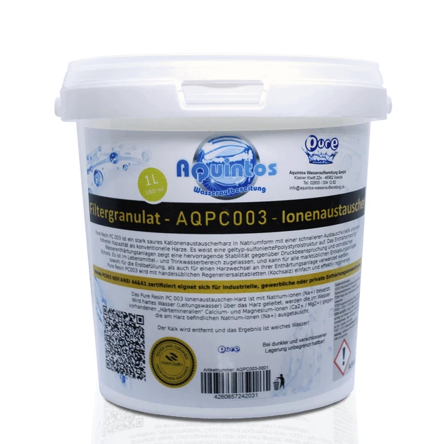 Pure Resin PC003 Scambiatore ionico resina addolcitrice per impianti addolcitori acqua 1L