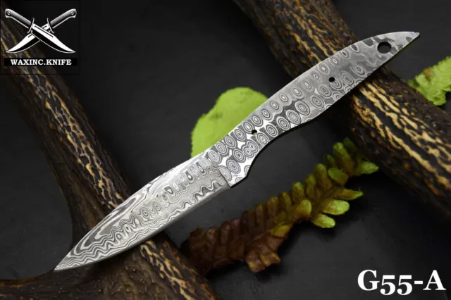 Custom 8.1"OAL Damascus Steel Blank Blade Hunting Knife Handmade (G55-A)