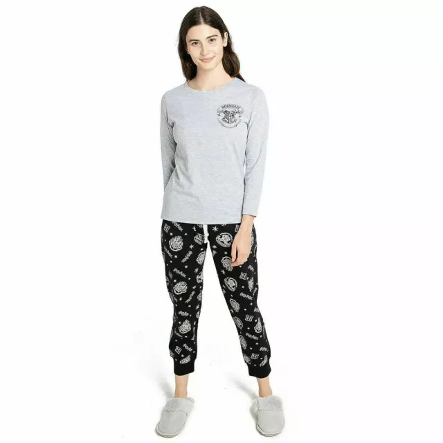 Harry Potter Ladies Pyjamas Hogwarts Crest PJs Grey Black S-XL Official