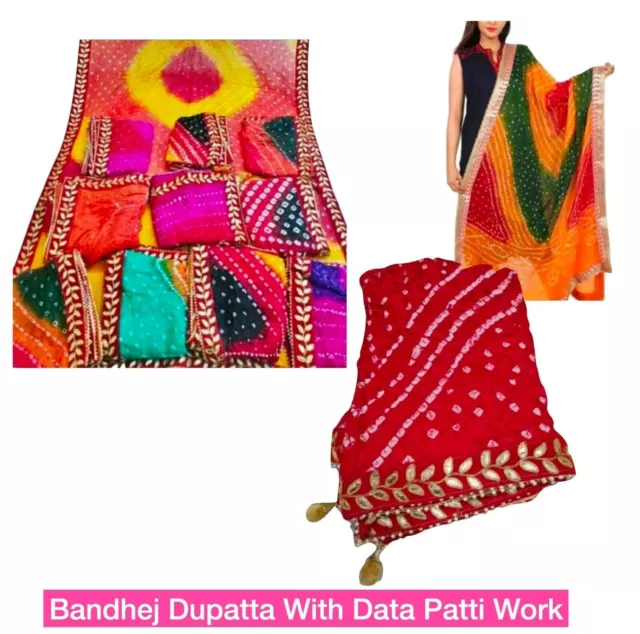 Mix Lote De Mujer Estampado Arte Seda Bhandej Dupatta Con Gota Patti Borde