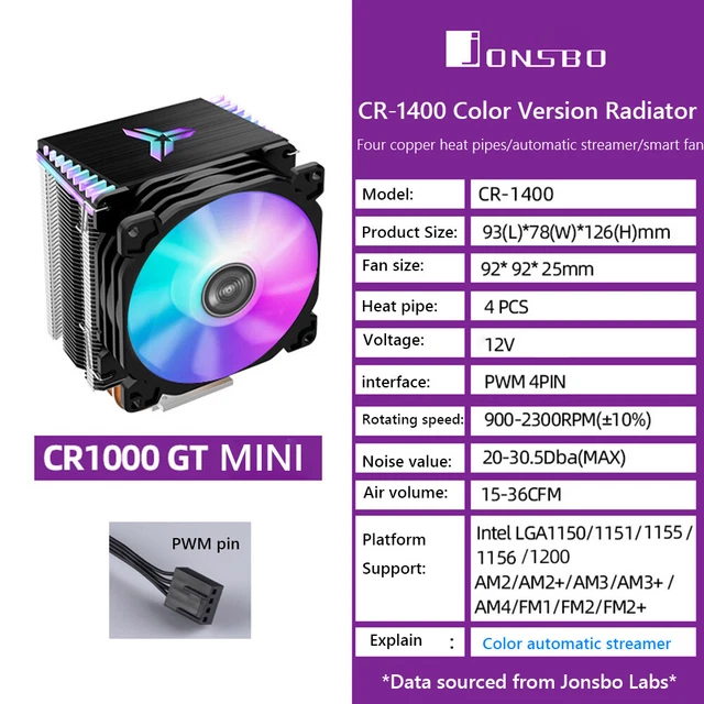 JONSBO CPU COOLER Fan PWM 4 Pin CPU Tower Cooler Hydraulic Bearing for