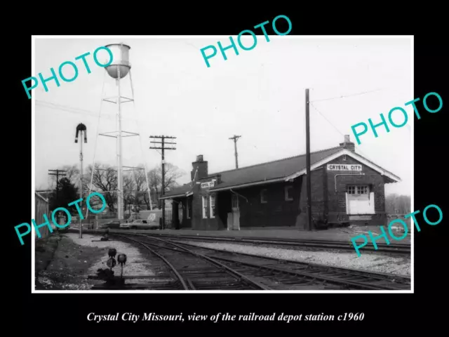 OLD POSTCARD SIZE PHOTO OF CRYSTAL CITY MISSOURI THE RAILROAD DEPOT c1960