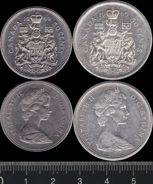 Canada: 1965, 69 Fifty Cents Queen Elizabeth II 50c , the first silver (2)