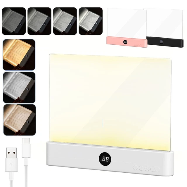 LED READING PANEL Book Light Timer Rechargeable Dimmable lightFlat Book ...