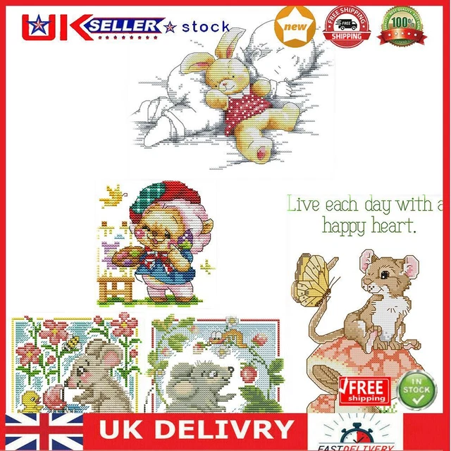 Cartoon Animal Cross Stitch 14CT Stamped Canvas DIY Embroidery Kits Home Decor U