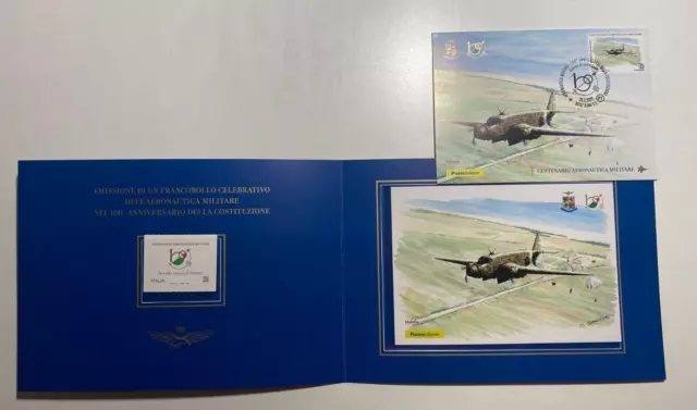 2023 Folder 100° Aeronautica Militare SIAI Marchetti Marsupiale Doppia Cartolina