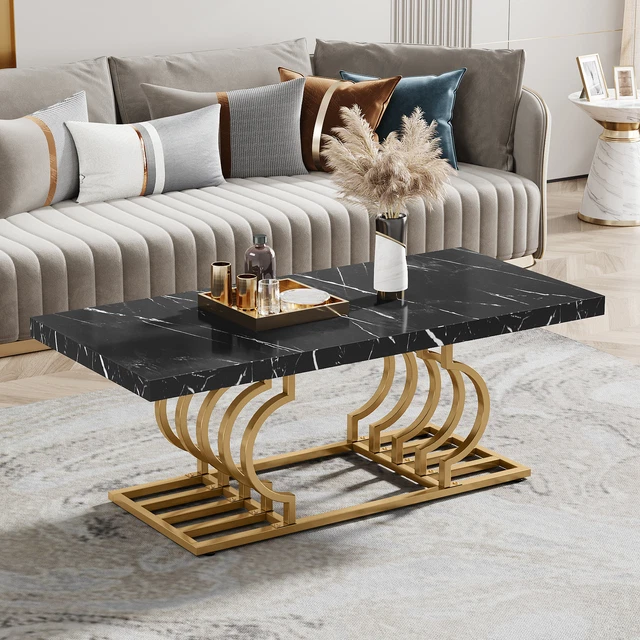 MODERN FAUX MARBLE Wood Coffee Table Rectangle Cocktail Table with