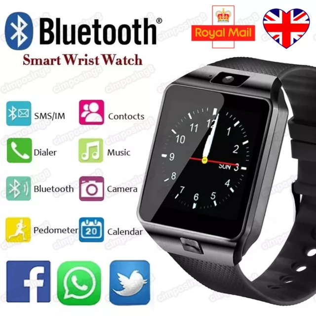 Bluetooth Smart Watch w/Camera Waterproof Phone Mate For Android Samsung iPhone