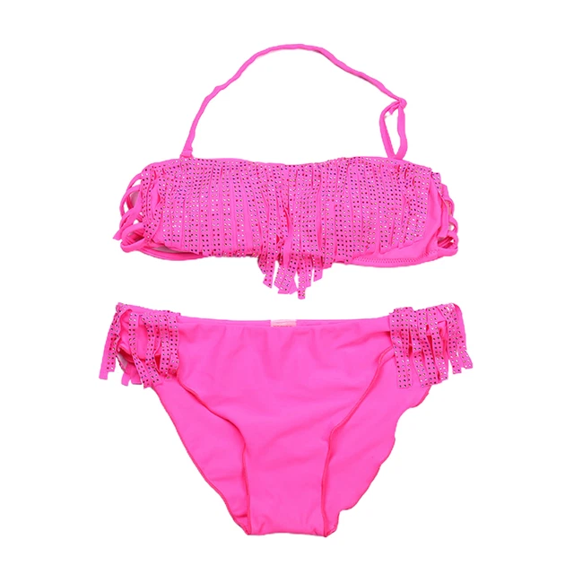 1Set Girl Swimwear Sweet Elastic Beautiful Tassel Ornament Swimwear Pink