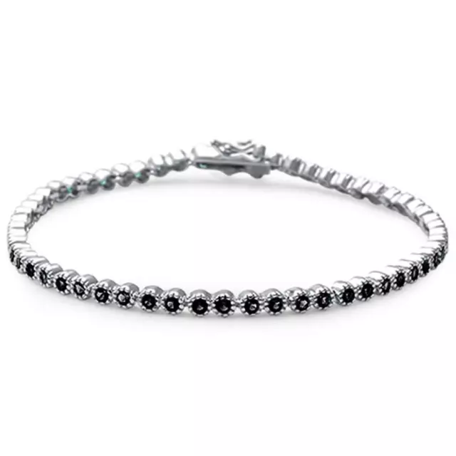 Mil Grain Elegant 7" Black Onyx .925 Sterling Silver Tennis Bracelet