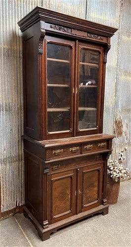 Walnut China Hutch, Display Case, China Cabinet, Kitchen Cabinet, Dining Room