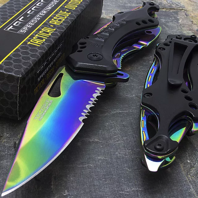 8" TAC FORCE RAINBOW SPRING ASSISTED TACTICAL FOLDING KNIFE Blade Open Pocket