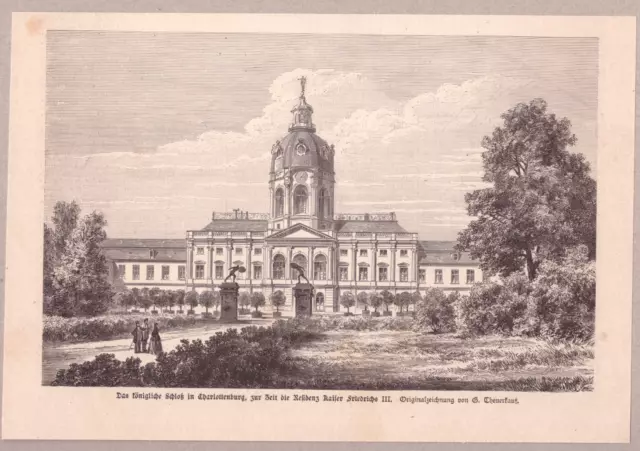 Das Königliche Schloß Charlottenburg original Holzstich 1885 G. Theuerkauf