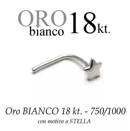 Piercing Nariz Nose de Oro Blanco 18kt. Con Estrella Lisa White Gold