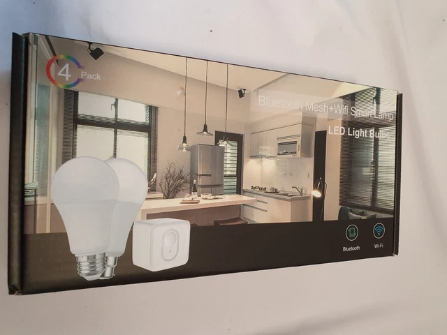 7W LED WIFI Smart Light Set 4 Glühbirnen und Netz UK B22 Alexa Google Siri kompatibel