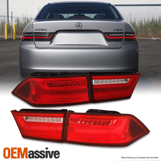 For 2004-2008 Acura TSX LED Light Tube Tail Lights Pair Housing [Red Clear Lens]