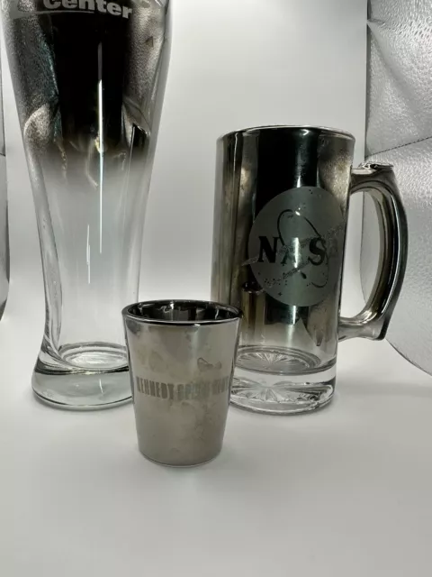 NASA Kennedy Space Center Mirrored Beer Pilsner, Mug & Shot Glasses Set Of 3