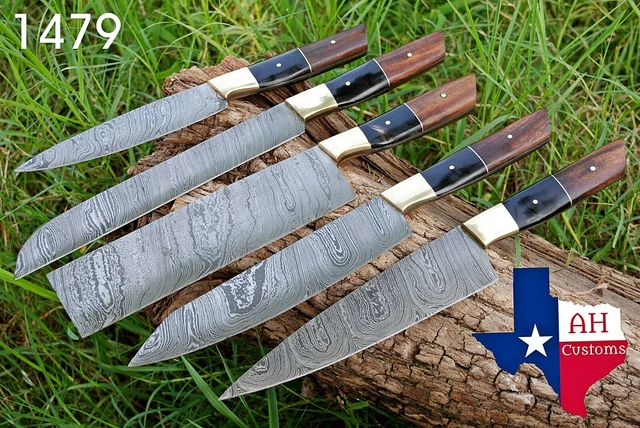 5 Hand Forged Damascus Steel Chef Kitchen Knife Set With Wood Handle Ah 1479