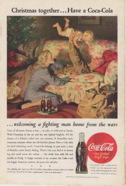 Vintage December 1945 Coca Cola Print Ad "Christmas Together...Have a Coca-Cola"