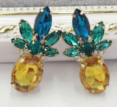 Crystal Ear Drop Dangle Stud Ancient Gold long Tassels Pineapple Women Earrings