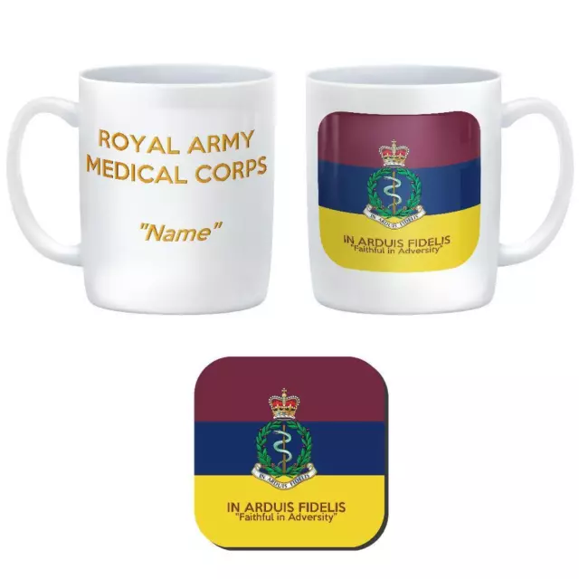 RAMC MEDICAL CORPS CUSTOMISED Ceramic Mug & Coaster badge on Flag Colours &Motto