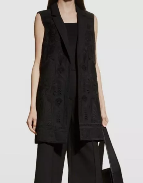 $598 Kobi Halperin Women's Black Siena Embroidered Eyelet Vest Size XL