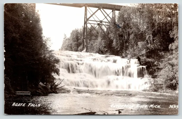 Ontonagon County Michigan~Agate Falls~Ontonagon River~Railroad Bridge~RPPC