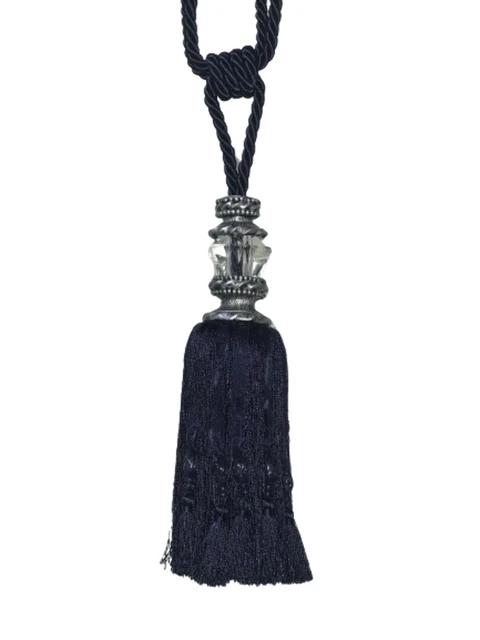Pair 2 pieces Curtain Tie Backs - 27cm Tassel with faceted glass top and silver