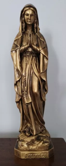 Statue Der Madonna von Lourdes CM 56 IN Harz Anstand Bronze Made IN Italy