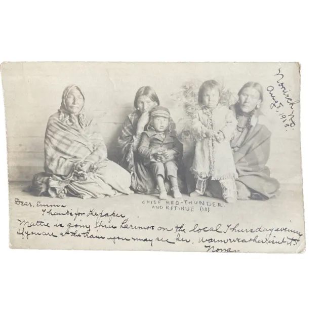 RPPC Postcard CHIEF RED THUNDER Indian Family North Dakota Native American 1905