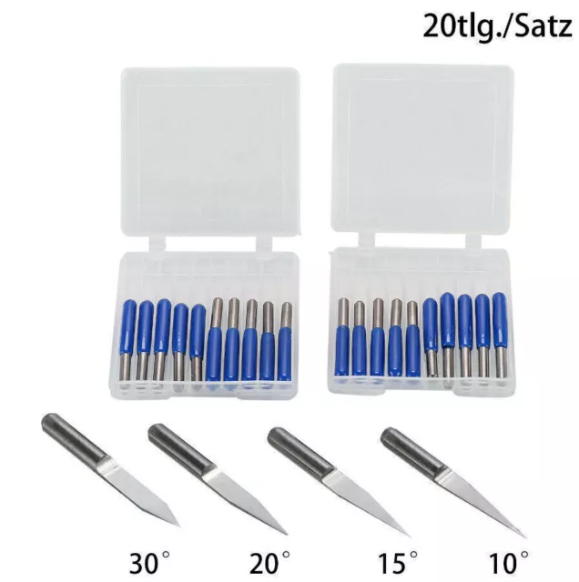 20-tlg Satz Gravierstichel-Schaftfräser CNC 3,175mm Carbide Gravur Bit Mess X9O8
