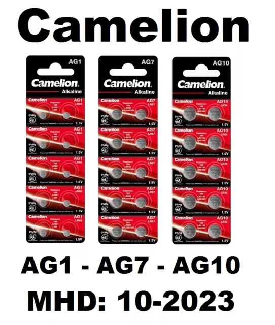 Camelion AG1 - AG7 - AG10 Knopfzellen Batterien MHD:10-2023 Uhrenbatterien