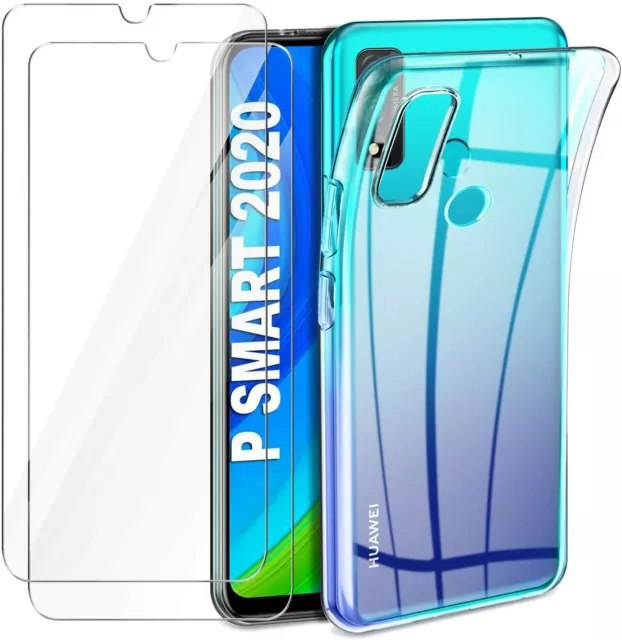 COQUE P SMART 2020 HUAWEI + 2X VITRE housse silicone transparent VERRE TREMPE