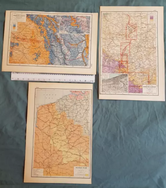 WW1 Western Front lot of 6x antique detailed coloured maps (published 1920)