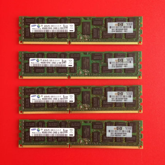 HP Genuine 500203-061 (4x4GB) 2Rx4 PC3-10600R DDR3-1333 Proliant Server Mem