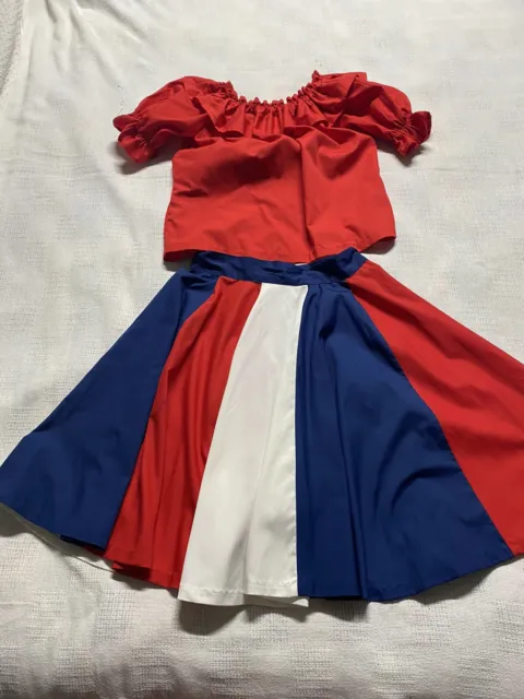 Custom Made 2 Pc Blouse/Skirt Square Dance Set American Theme Red White Blue S