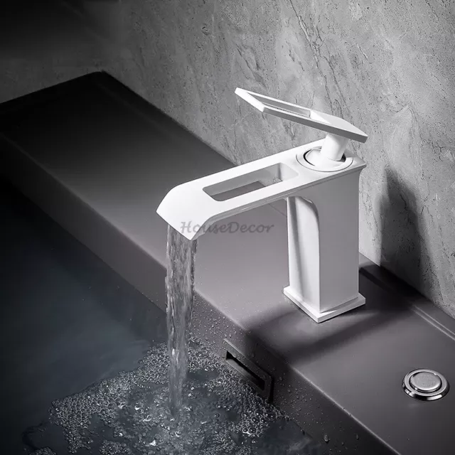 Modern Bathroom Basin Sink Monobloc Mixer Tap Single Lever Hole Waterfall Faucet