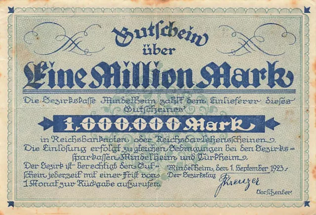 Mindelheim - Bezirkskasse  - Notgeld - 1 Million Mark