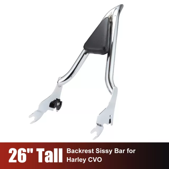 26" Sissy Bar Passenger Backrest Pad Chrome For Harley Touring Road King 09-2023 2