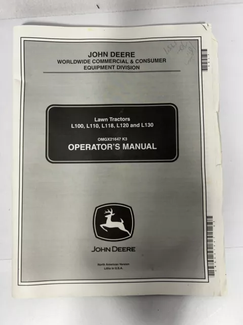 John Deere L100,L110,L120,L130 Lawn Tractors Operators Manual, OMGX21151