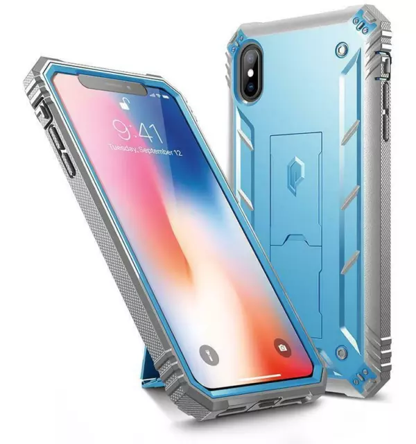 Poetic Revolution For iPhone XS Max Rugged Case Built-in-Screen Protector Blue