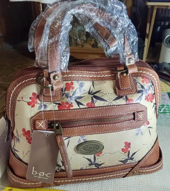 BOC Born Concept Handbag w/ Shoulder Strap NWT Floral Impressions/Saddle BOC8530