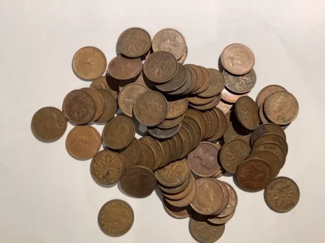 Canada Small Cents Penny Lot of 100 Coins 2 Rolls Mixed Dates Older b1gb