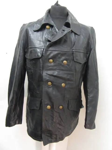 VINTAGE 70'S GERMAN Police Officers Heavy Leather Pea Coat Jacket Size ...