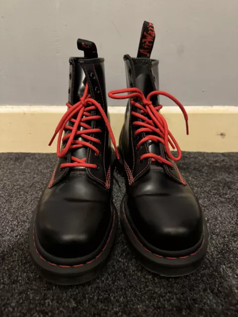 DR.MARTENS BOOTS 1460 Red Stitch Lace Up Boots Leather Black Size UK 8 ...