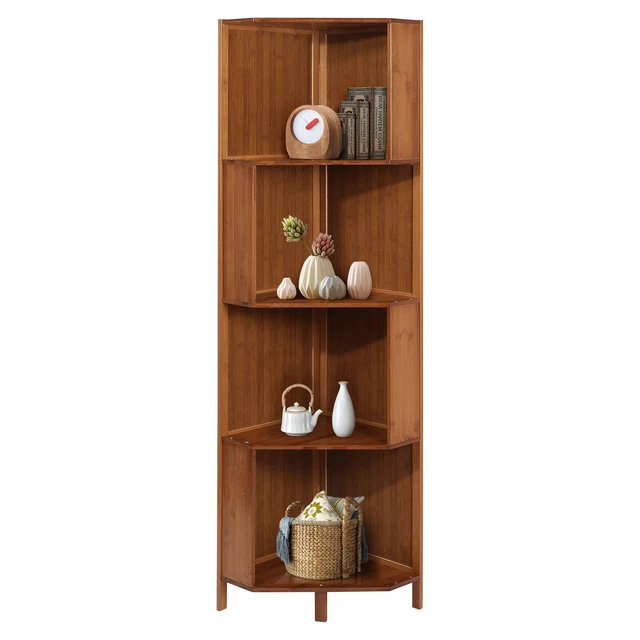 4TIER BAMBOO CORNER Bookshelf Storage Display Rack Bookcase