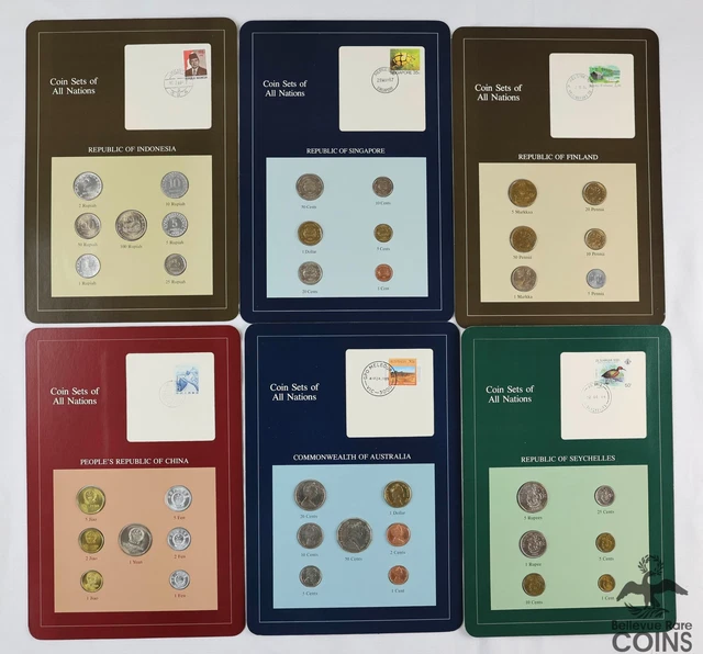 Lot of 6: Coin Sets of All Nations, Singapore China Indonesia Australia Finland+