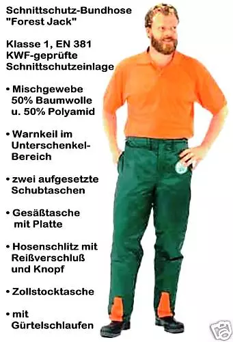 Schnittschutzhose Bundhose Gr. 62 Forest-Jack Schnittschutz - A - vorn Klasse 1