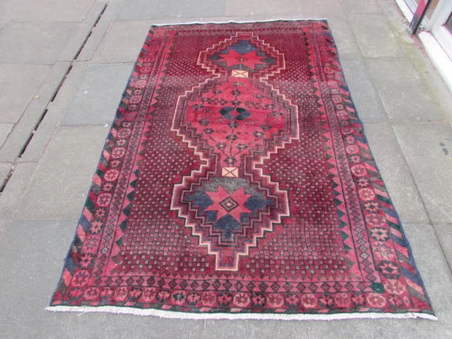 Vintage Worn Hand Made Traditional Oriental Wool Red Rug 205x132cm